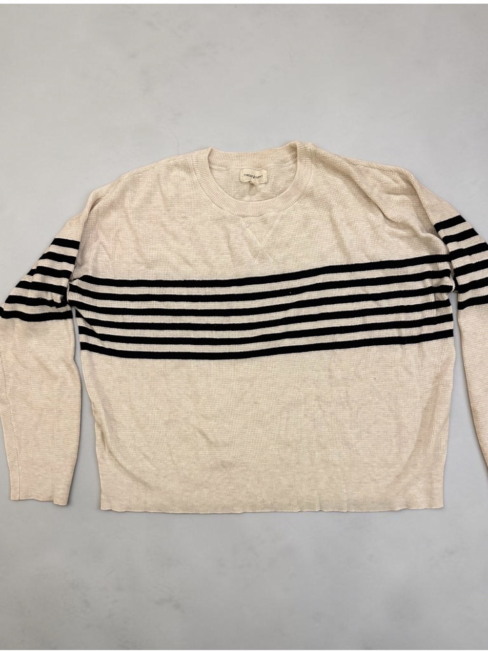 Thread & Supply Striped Boxy Oversized Lightweight Sweater Cream Black M